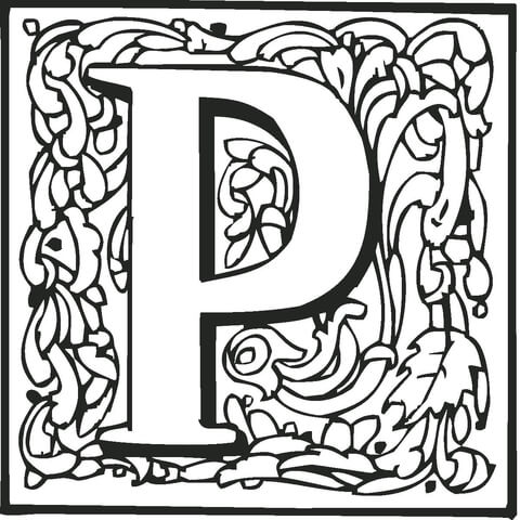 Letter P With Ornament Coloring Page